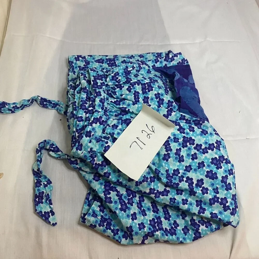 #7126 Blue Flower Print Cotton Adult Apron Hand Made